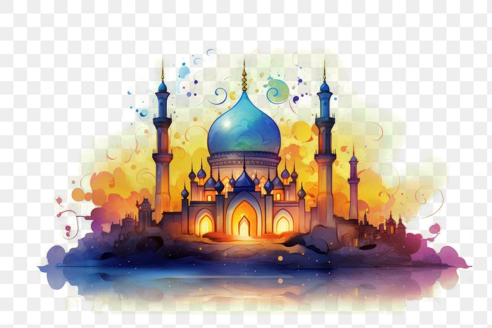 PNG vibrant mosque artistic illustration