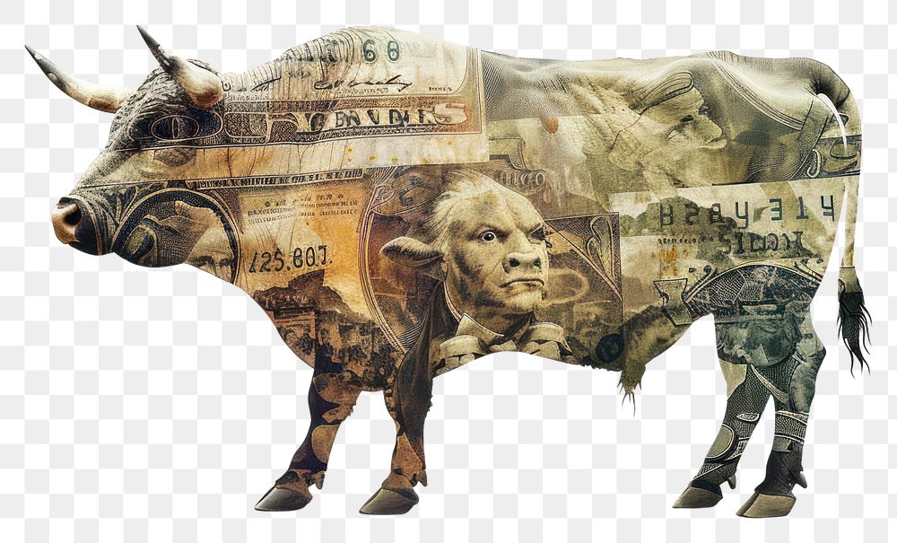 PNG Bull with money bull illustration investment.