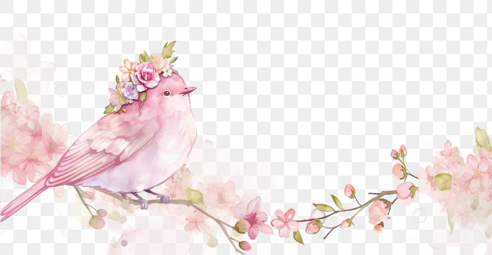 PNG Cute pink bird and white lace art illustration watercolor.