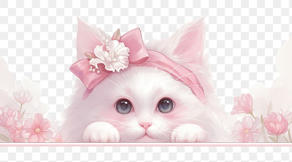 PNG Kitten with pink and white lace illustration background flowers.