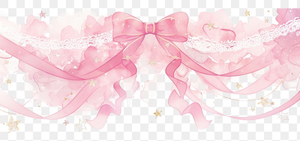 PNG Star with pink and white lace illustration watercolor ribbon.