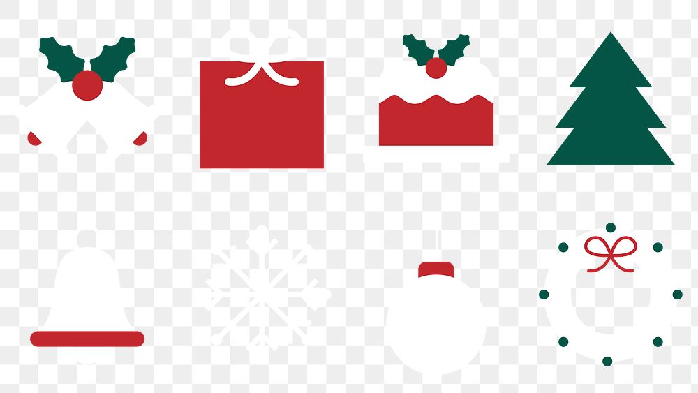 PNG geometric Christmas flat illustration set, transparent background