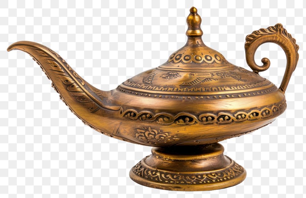 PNG Golden magic lamp pottery teapot bronze.