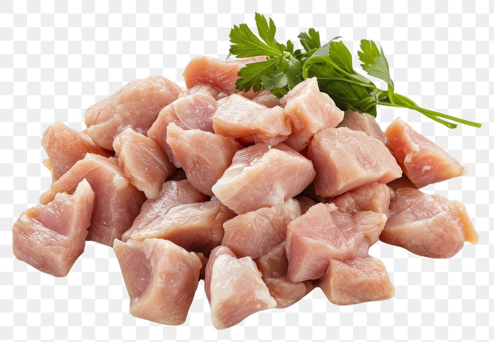 PNG Chicken diced fillet herbs meat food.