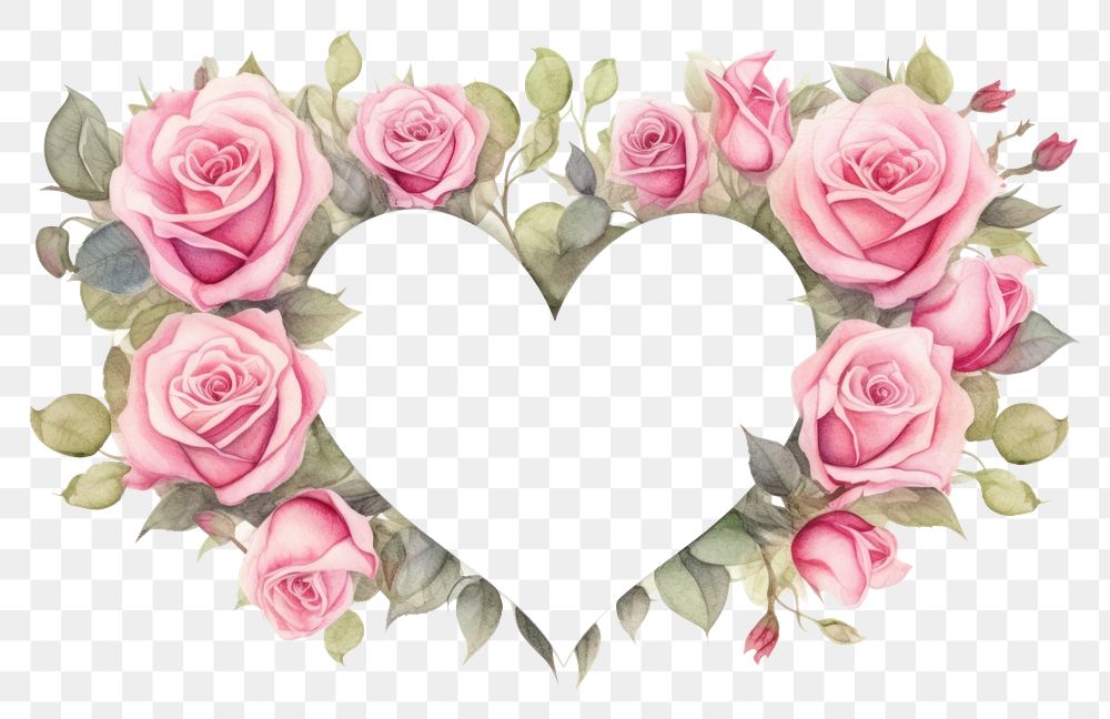 PNG Roses and heart pattern flower plant.