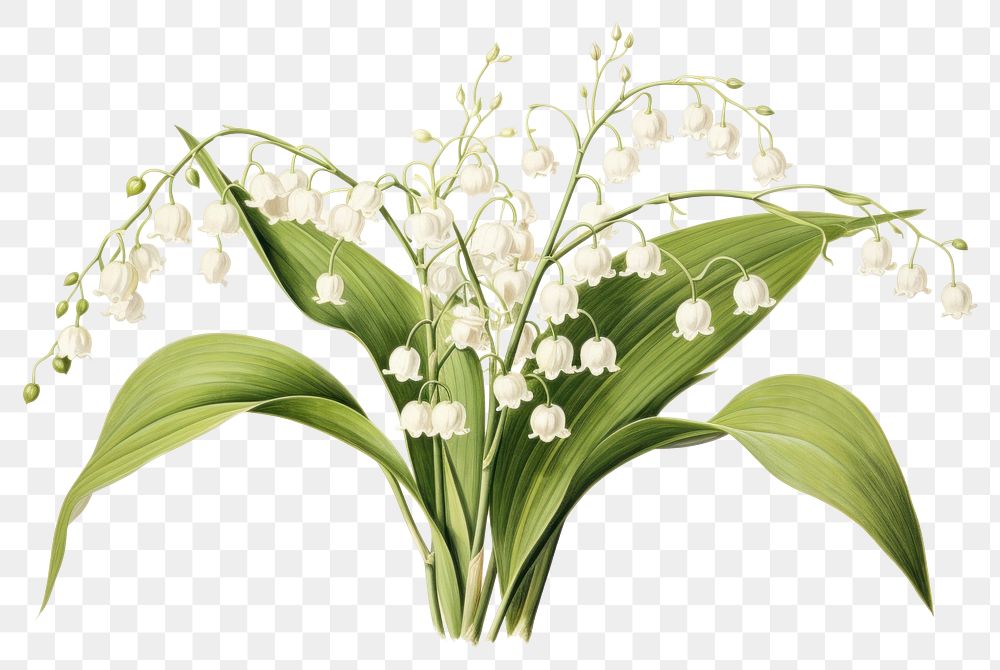PNG  Botanical illustration lily of valley flower plant white.