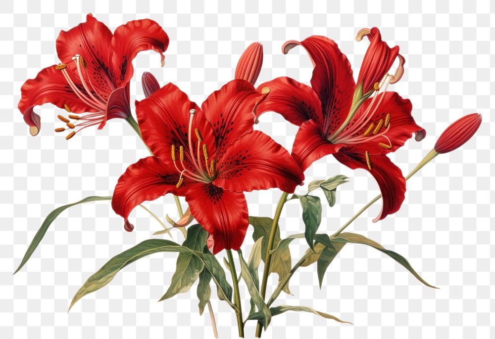 PNG  Botanical illustration red lilies flower plant lily.