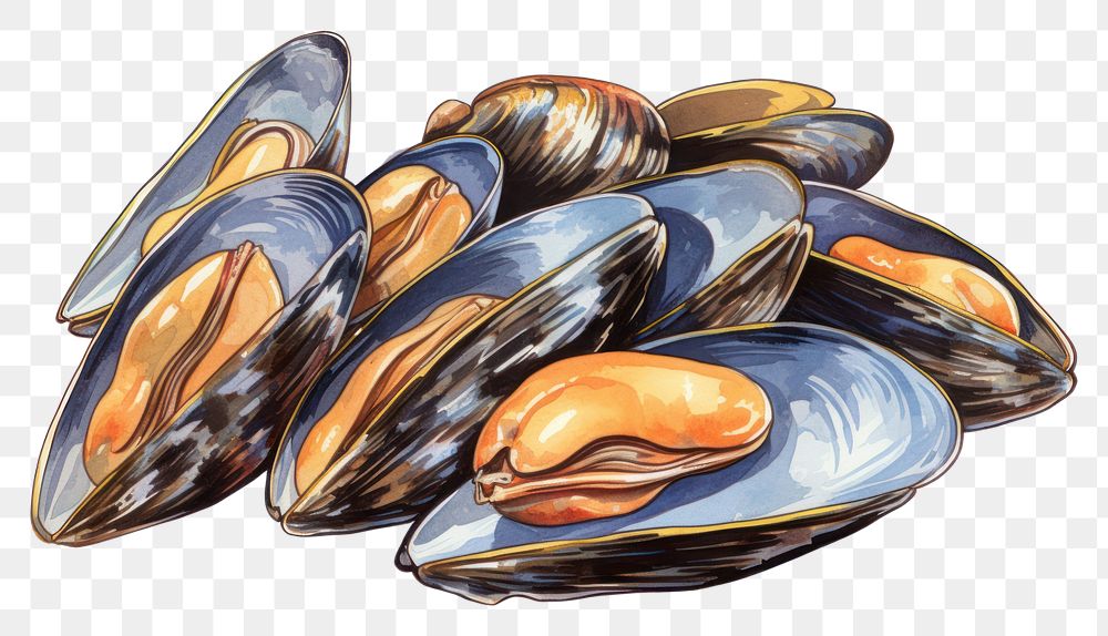 PNG  Grilled mussels seafood clam white background.