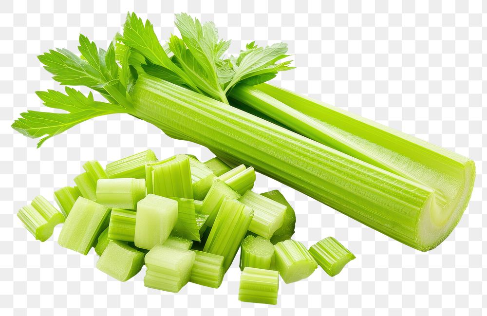 PNG  Diced celery stick vegetable plant herbs.