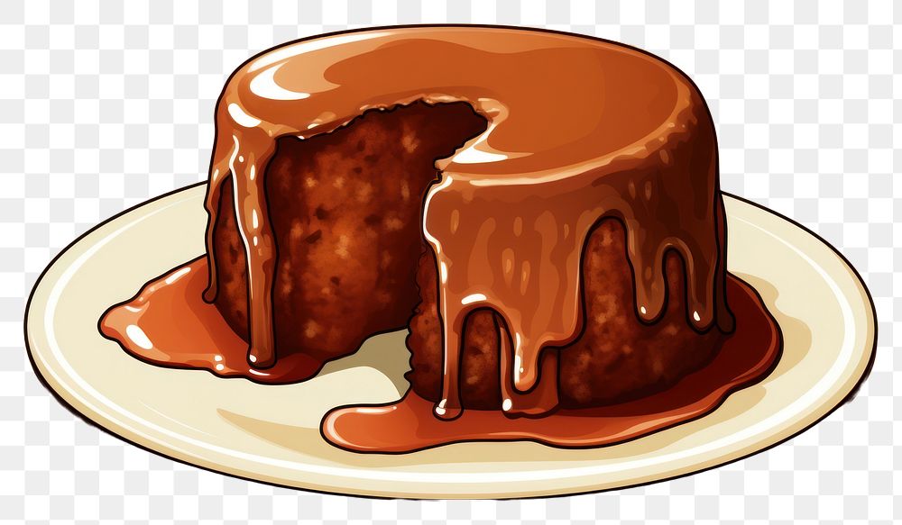 PNG Sticky Toffee Pudding dessert icing plate. AI generated Image by rawpixel.