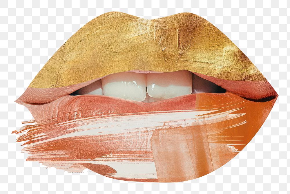 PNG Beauty lips with a gold brush stroke lipstick art cosmetics.