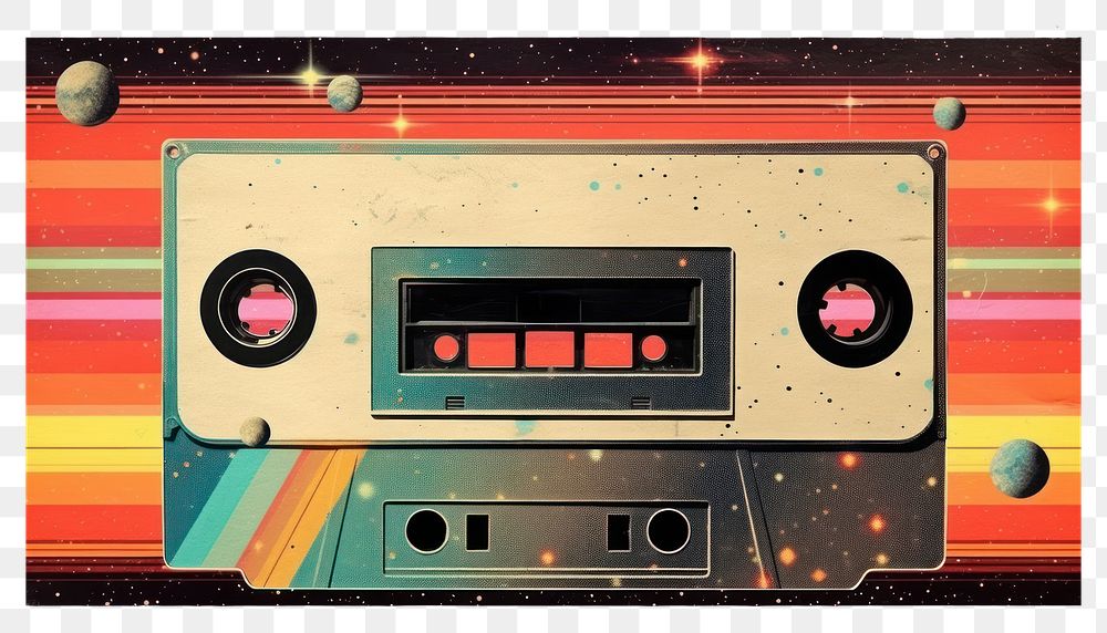 PNG Collage Retro dreamy Cassette cassette transportation technology.