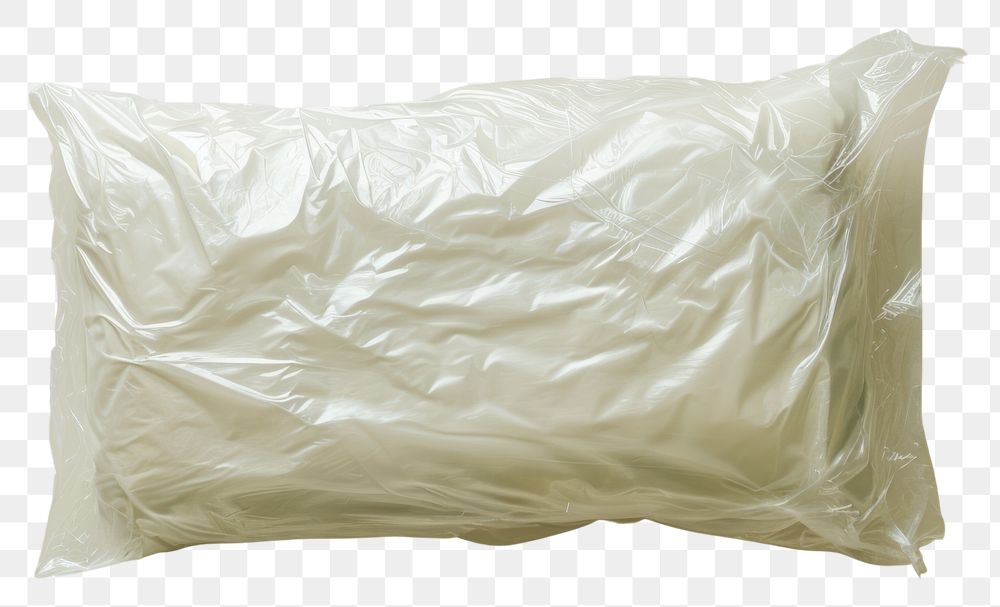 PNG  Plastic wrapping over cushion white crumpled pillow.