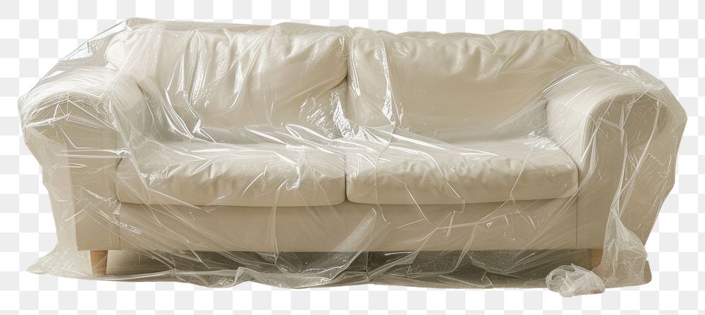 PNG  Plastic wrapping over sofa furniture pillow white.