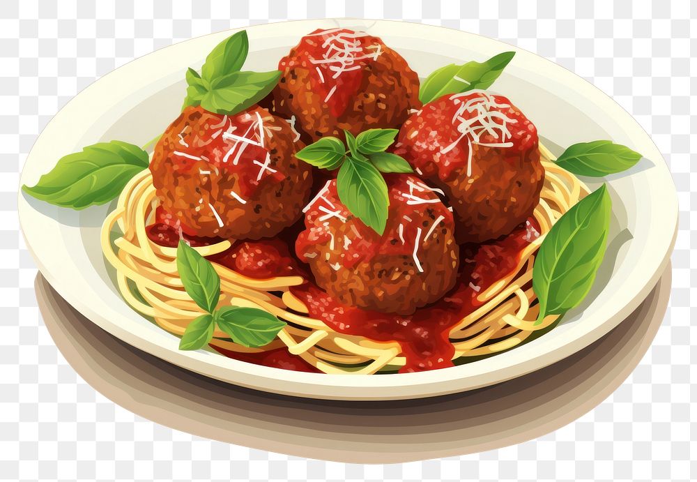 PNG  Spagetti meatballs spaghetti pasta plate.