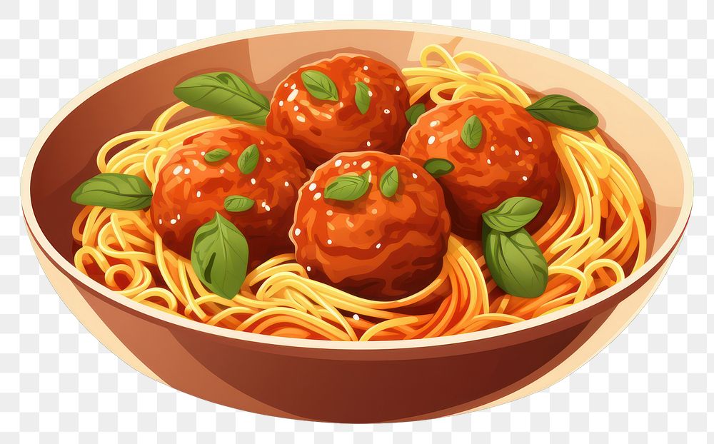PNG  Spaghetti meatballs pasta food vegetable.