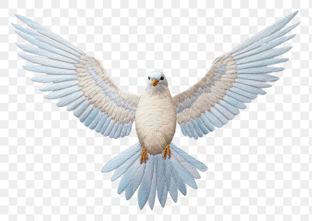 PNG  Dove in embroidery style animal flying white.