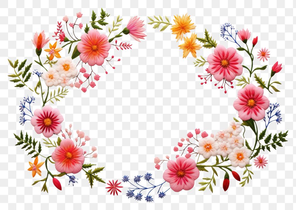 PNG  Floral wreath in embroidery style pattern flower plant.