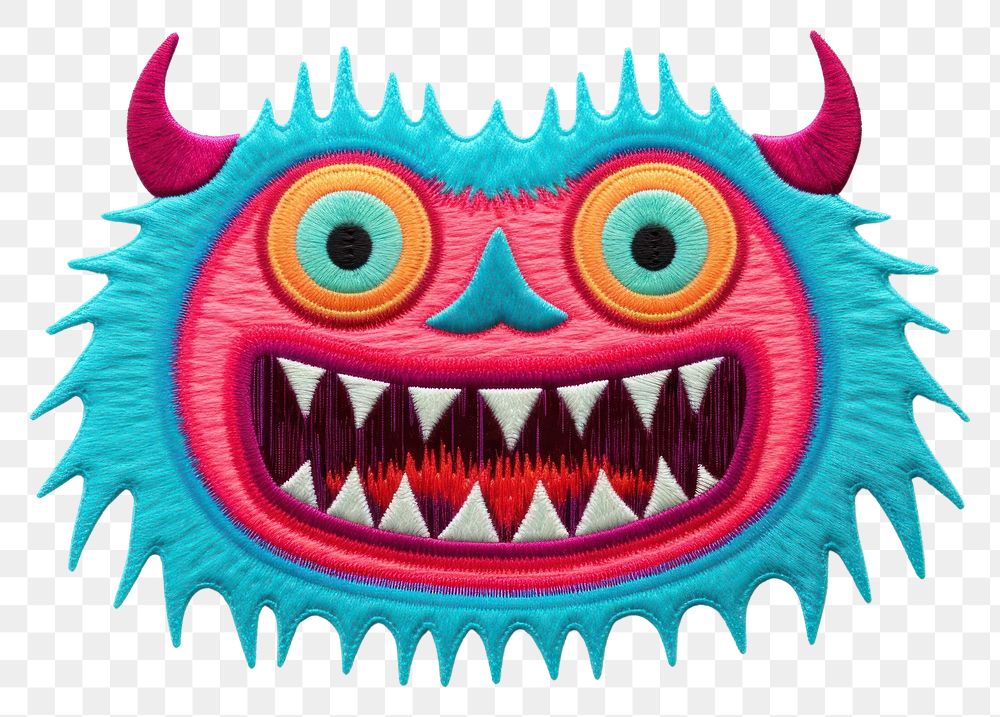 PNG  Monster in embroidery style pattern art anthropomorphic.