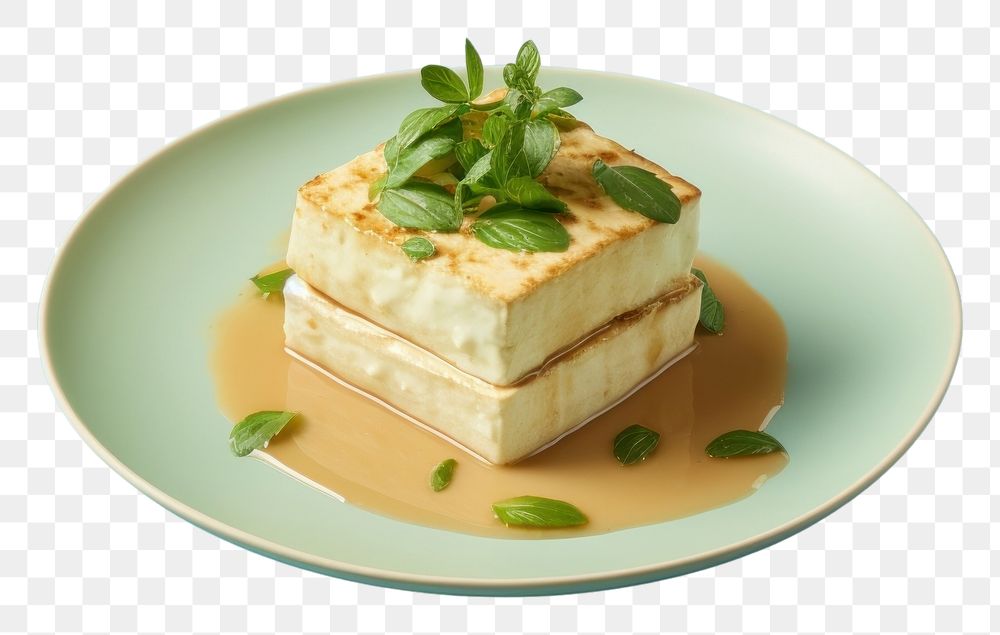 PNG  Tofu dessert plate food. AI generated Image by rawpixel.