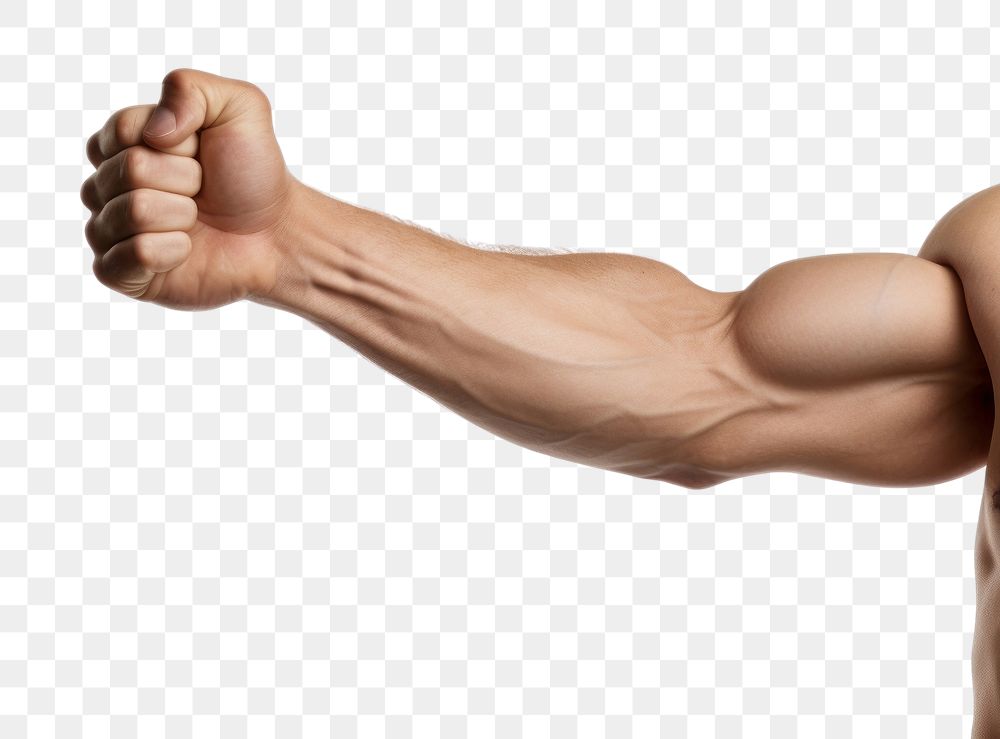 PNG  Man flexing arm hand white background bodybuilding. AI generated Image by rawpixel.