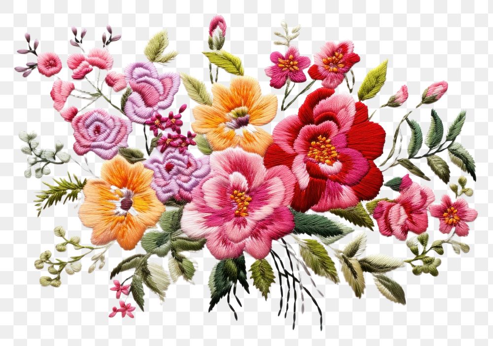 PNG Bouquet in embroidery style pattern plant art.