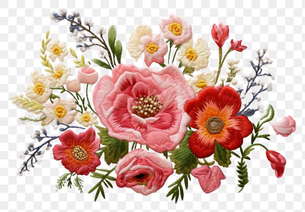PNG Bouquet in embroidery style pattern flower plant.