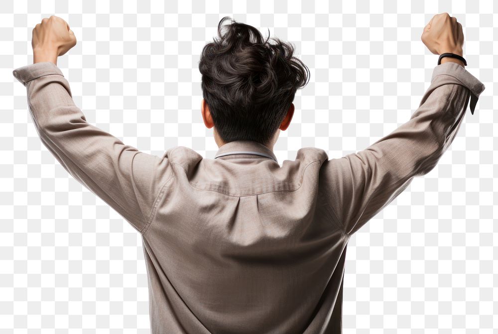 PNG Young asian man cheering open arms adult back white background. AI generated Image by rawpixel.