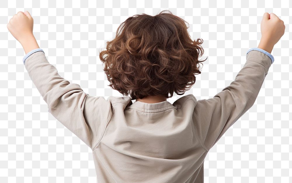 PNG Young boy cheering open arms back white background achievement. AI generated Image by rawpixel.