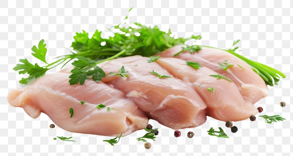 PNG Raw chicken fillet parsley herbs food.