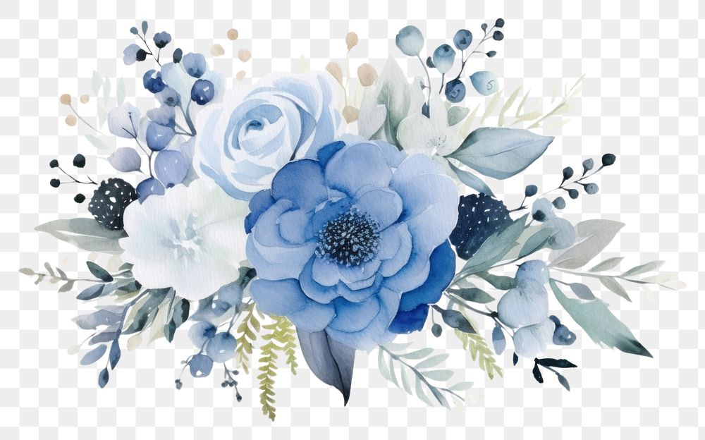 PNG  Blue bouquet pattern flower plant. AI generated Image by rawpixel.