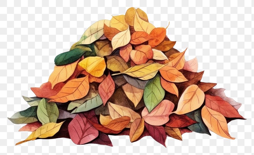 PNG  Pile of autumn leaves plant leaf white background. AI generated Image by rawpixel.