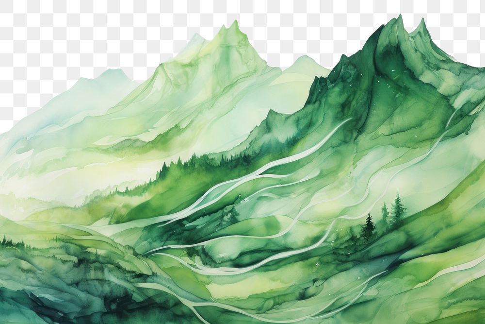 PNG  Green mountain backgrounds outdoors painting. AI generated Image by rawpixel.