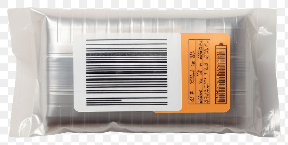 PNG  Plastic wrapping over a barcode label white background technology blackboard.