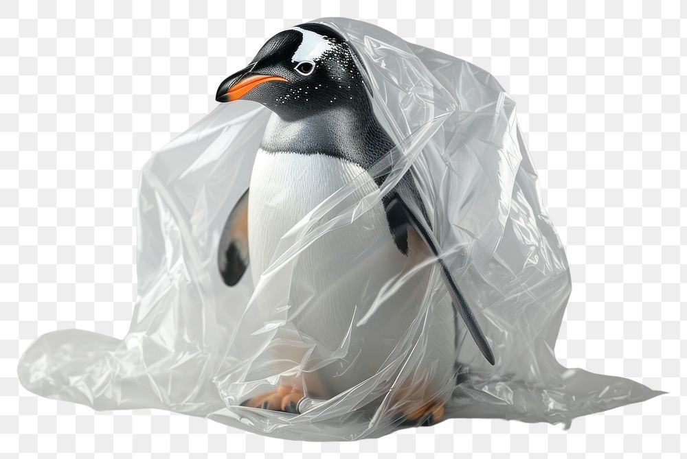 PNG  Plastic wrapping over a penquin penguin animal bird.