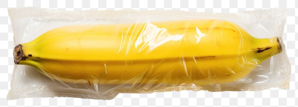 PNG  Plastic wrapping over a rotten banana food white background freshness.