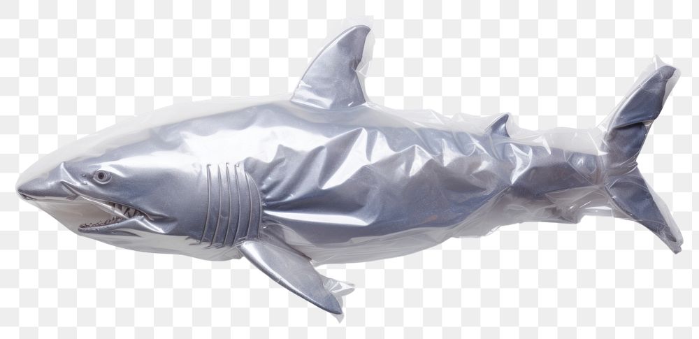 PNG  Plastic wrapping over a shark animal fish white background.