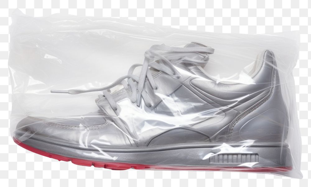 PNG  Plastic wrapping over an old sneaker footwear white shoe.
