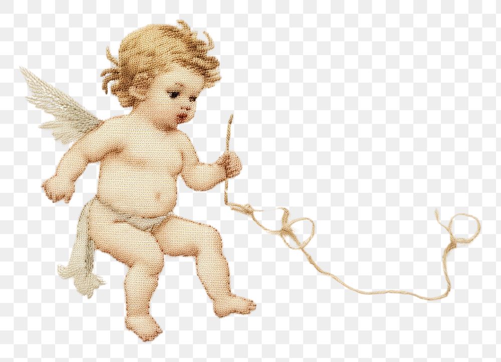 PNG Embroidery of cherub angel baby representation.