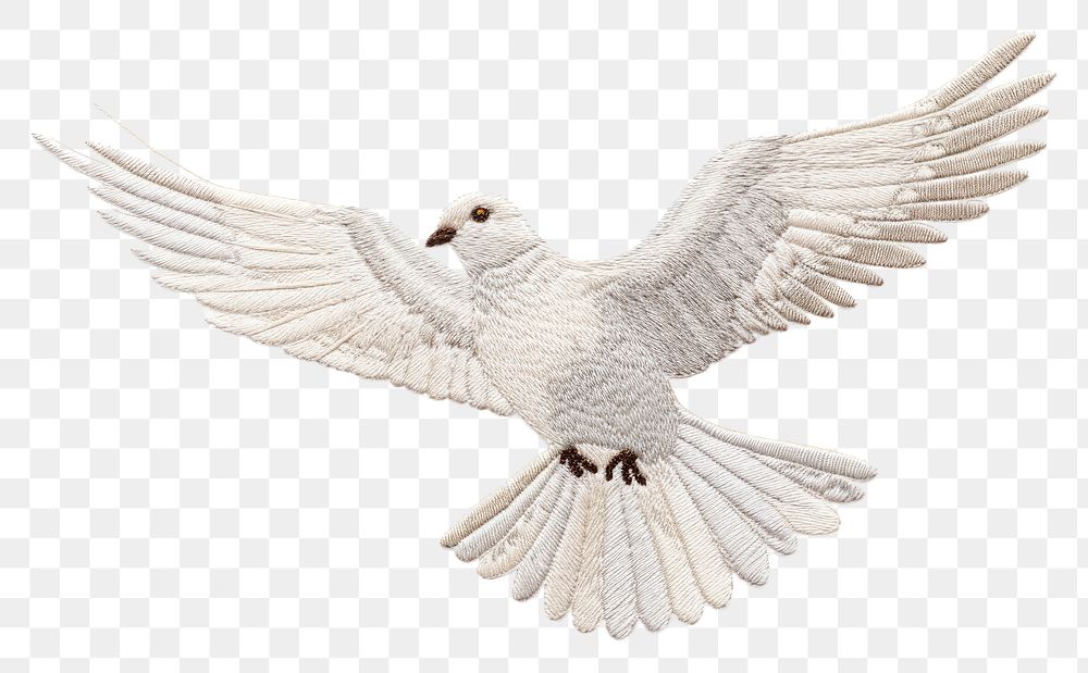 PNG Embroidery of dove animal flying white.