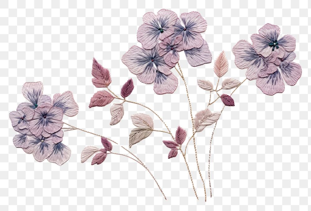 PNG Embroidery of hydrangea pattern flower plant.