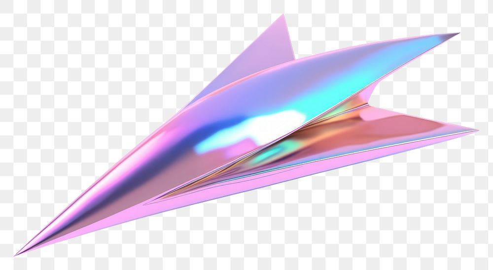 PNG  Metal paper plane iridescent white background futuristic simplicity.