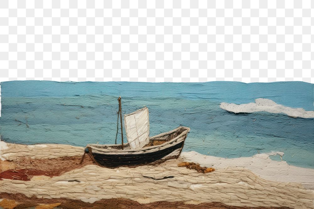PNG  Boat by the beach watercraft painting sailboat.