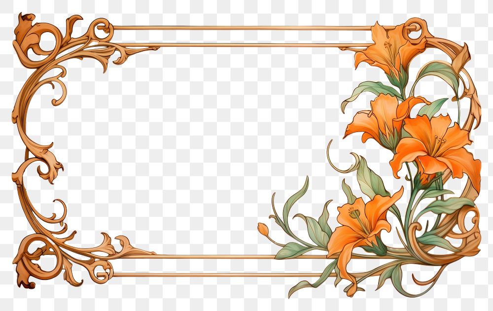 PNG Art nouveau frame border flower pattern plant.