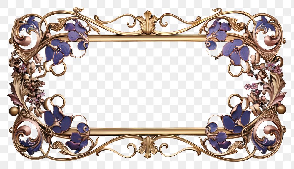 PNG  Art nouveau frame border jewelry flower metal.