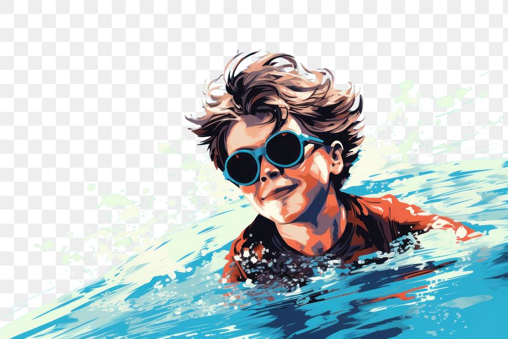 PNG A little boy swimming in swimming pool sunglasses portrait outdoors. AI generated Image by rawpixel.