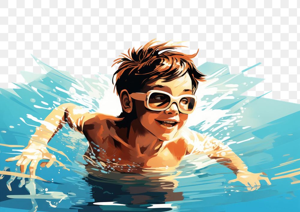 PNG A little boy swimming in swimming pool outdoors glasses sports. AI generated Image by rawpixel.