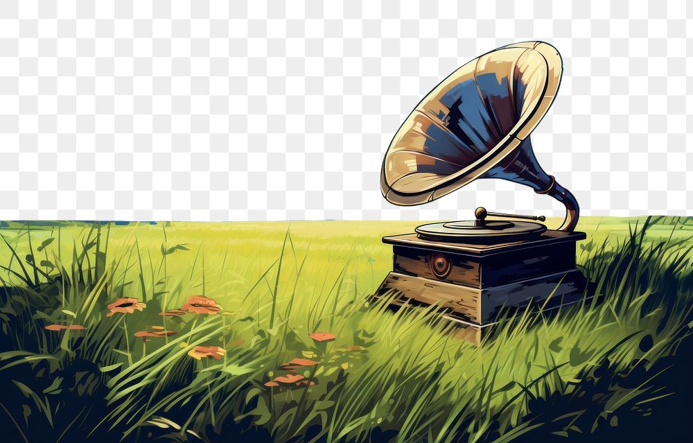 PNG Gramophone in the middle of grass field outdoors music plant. AI generated Image by rawpixel.