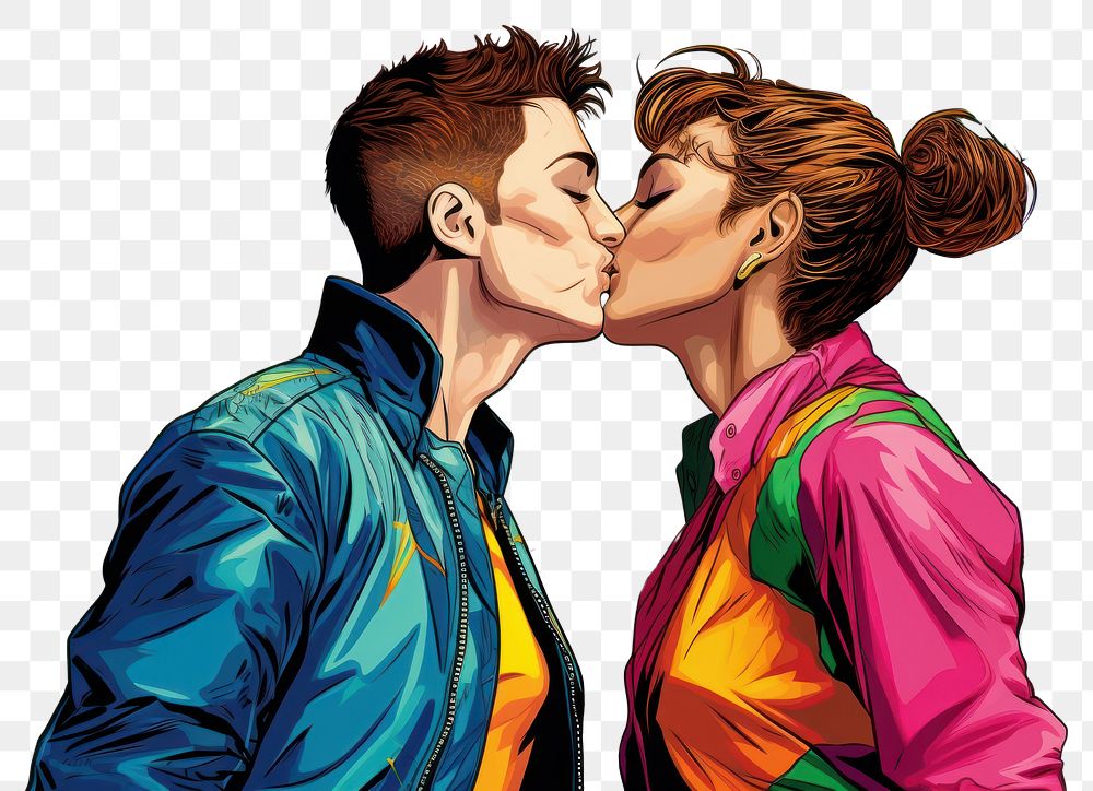 PNG  Kissing comics adult togetherness. AI generated Image by rawpixel.