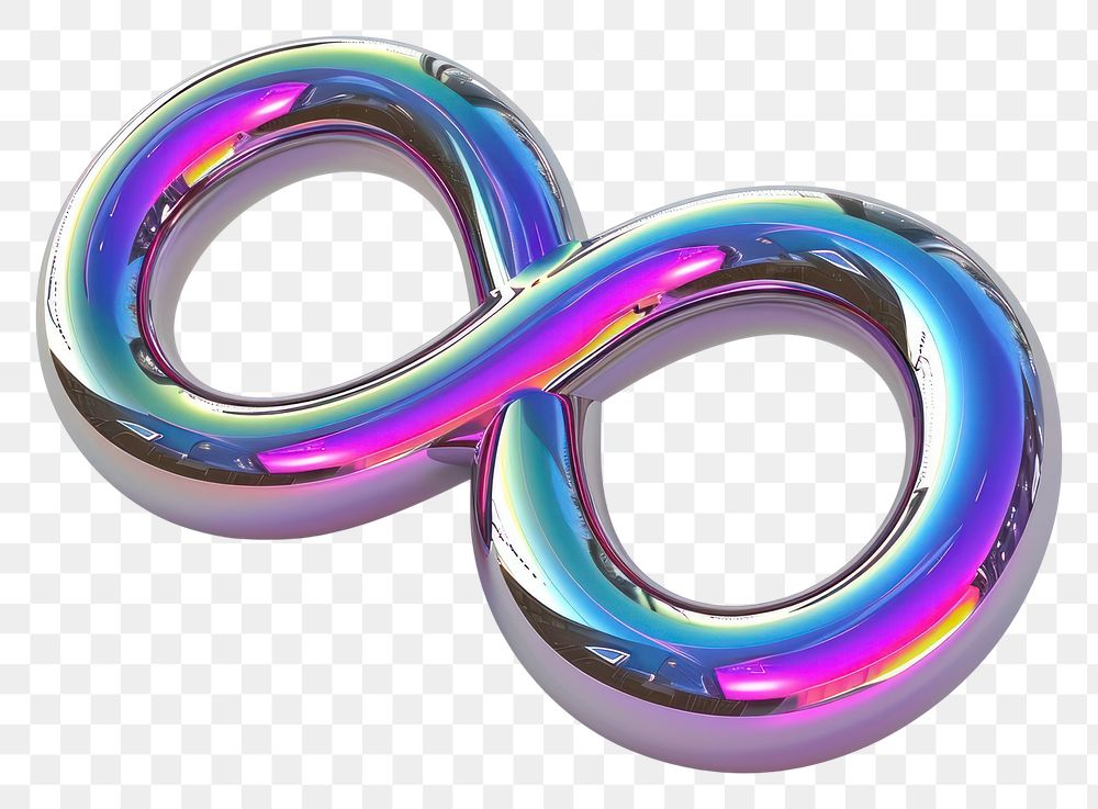 PNG  Infinity icon iridescent number metal white background.